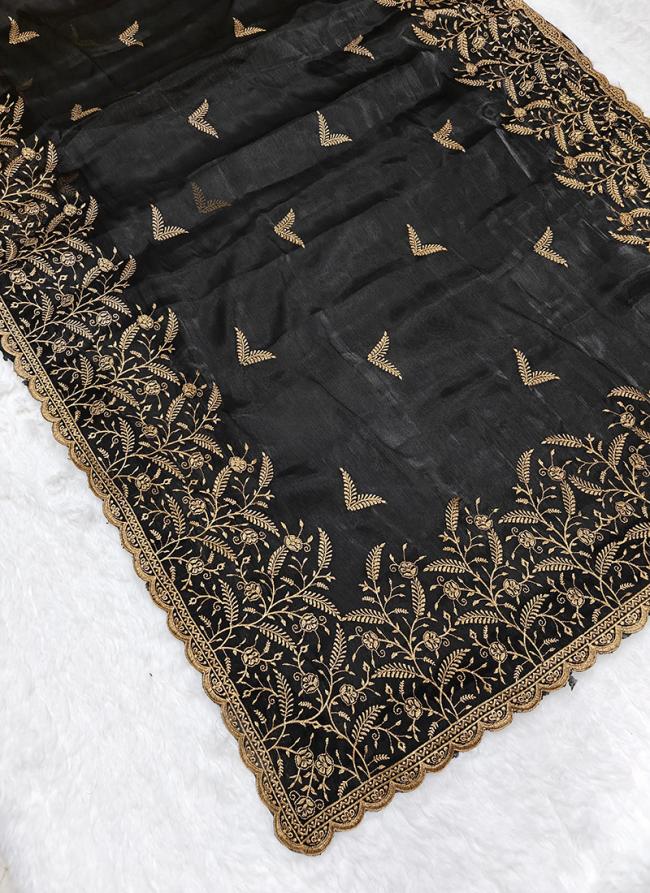 Jimmy Choo Black Party Wear Embroidery Work Saree